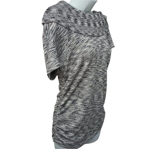Apt 9  Metallic Ruche Short Sleeve Mottled Grey & White Cowl Neck Top Si… - Picture 3 of 6